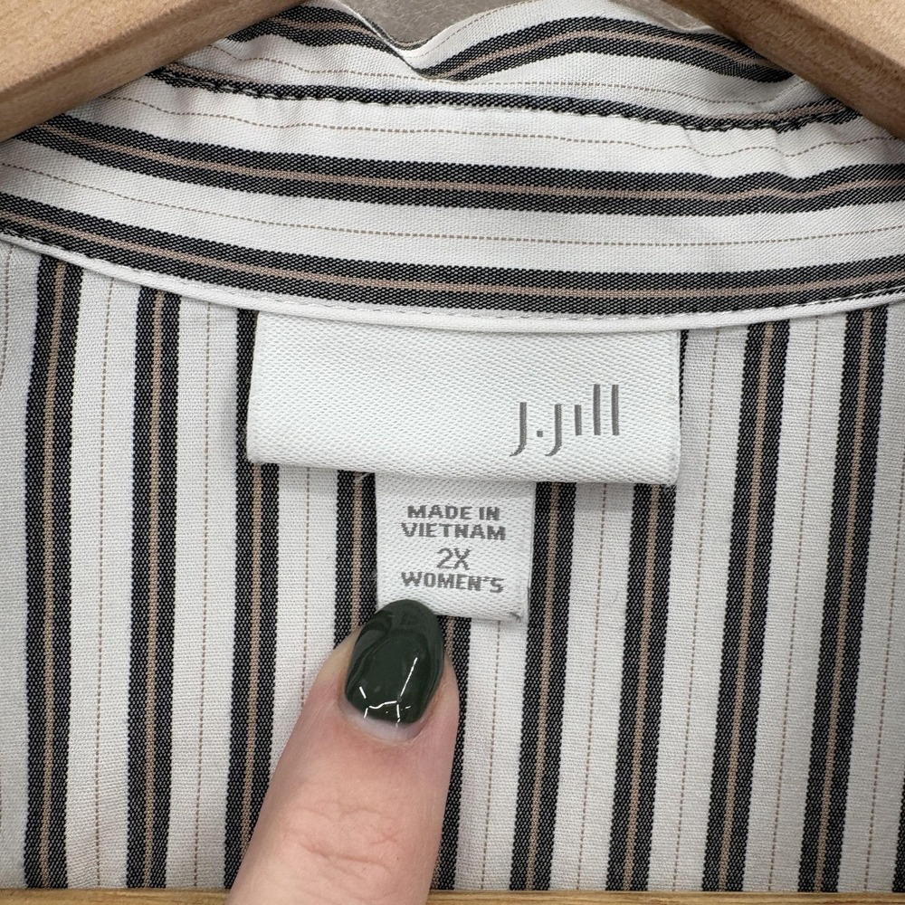 J Jill Shirt Womens 2X Black White Stripe Button Front Tunic Stretch Nautical - Picture 4 of 13